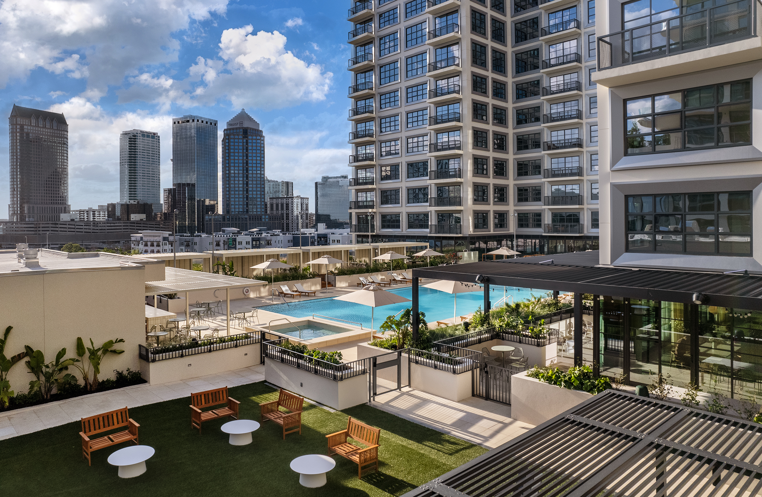 the amenity deck and podium of asher developed by SPP in downtown tampa
