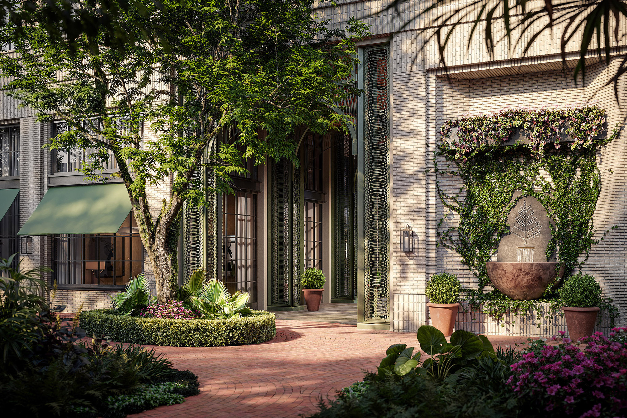 The courtyard of The Four Seasons Hotel & Residences in Charleston, South Carolina developed by Strategic Property Partners SPP.