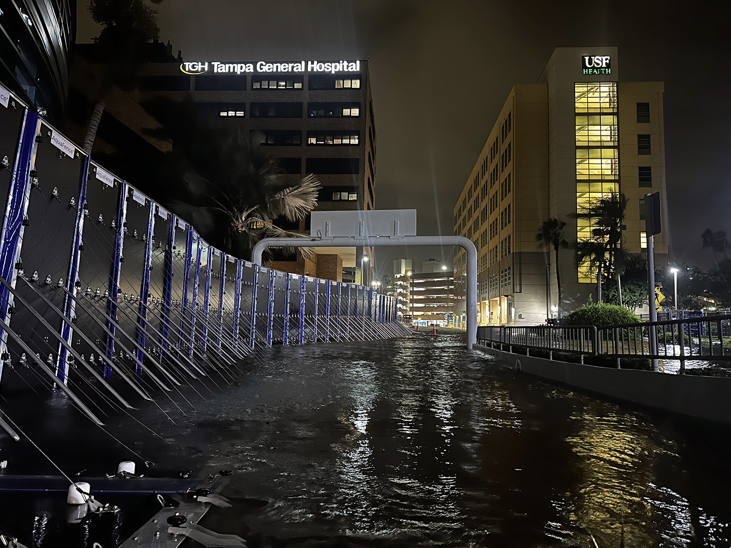 aqua fence installed at Tampa General Hospital during hurricane helene in 2024