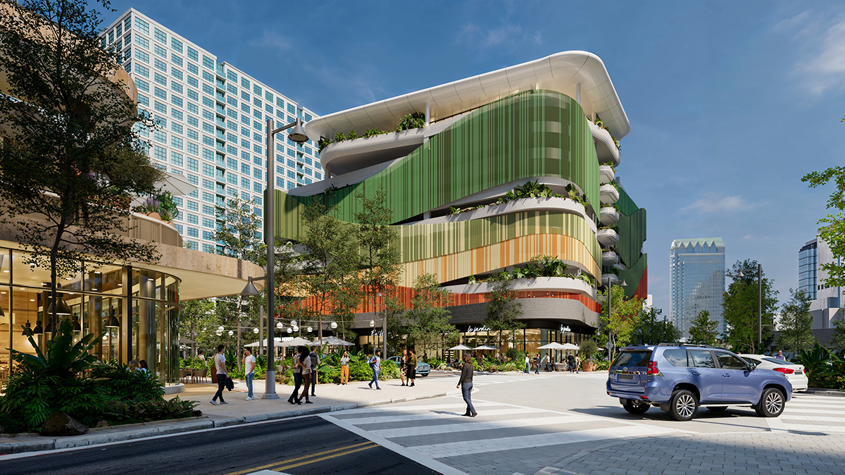 A mixed used building rendering for future phases of water street tampa